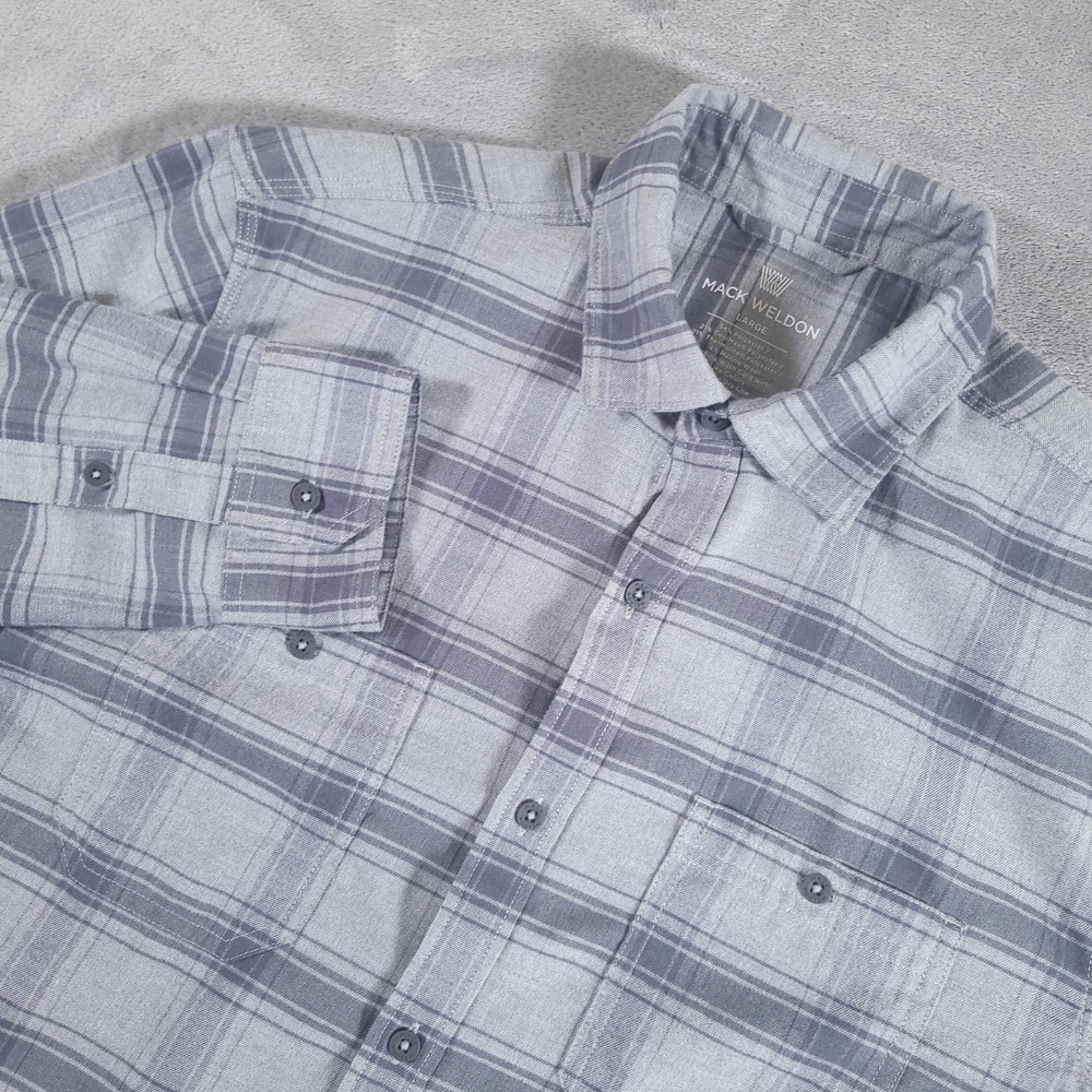 Mack Weldon Shirt Mens Large Gray Plaid Button Up Tech Flannel Merino Wool Blend